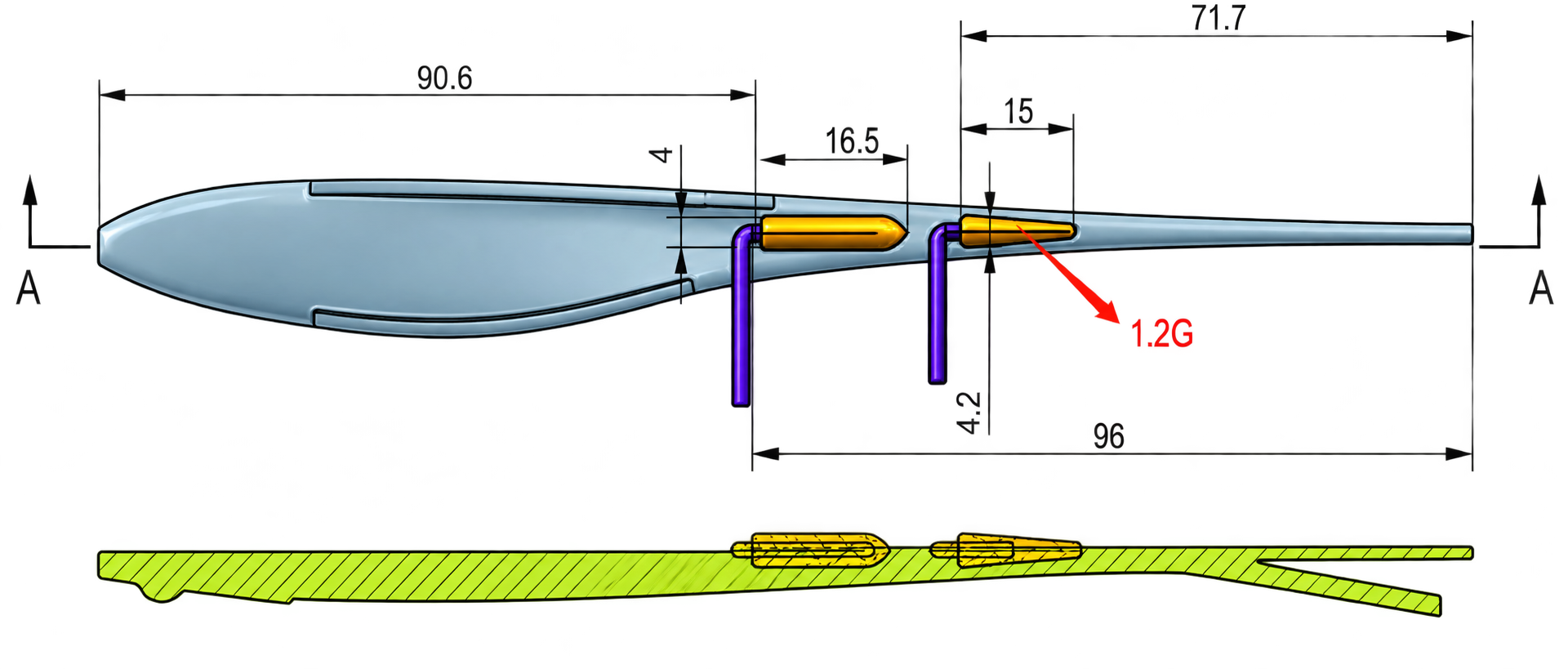 CAD and technical drawing used during custom fishing lure product development